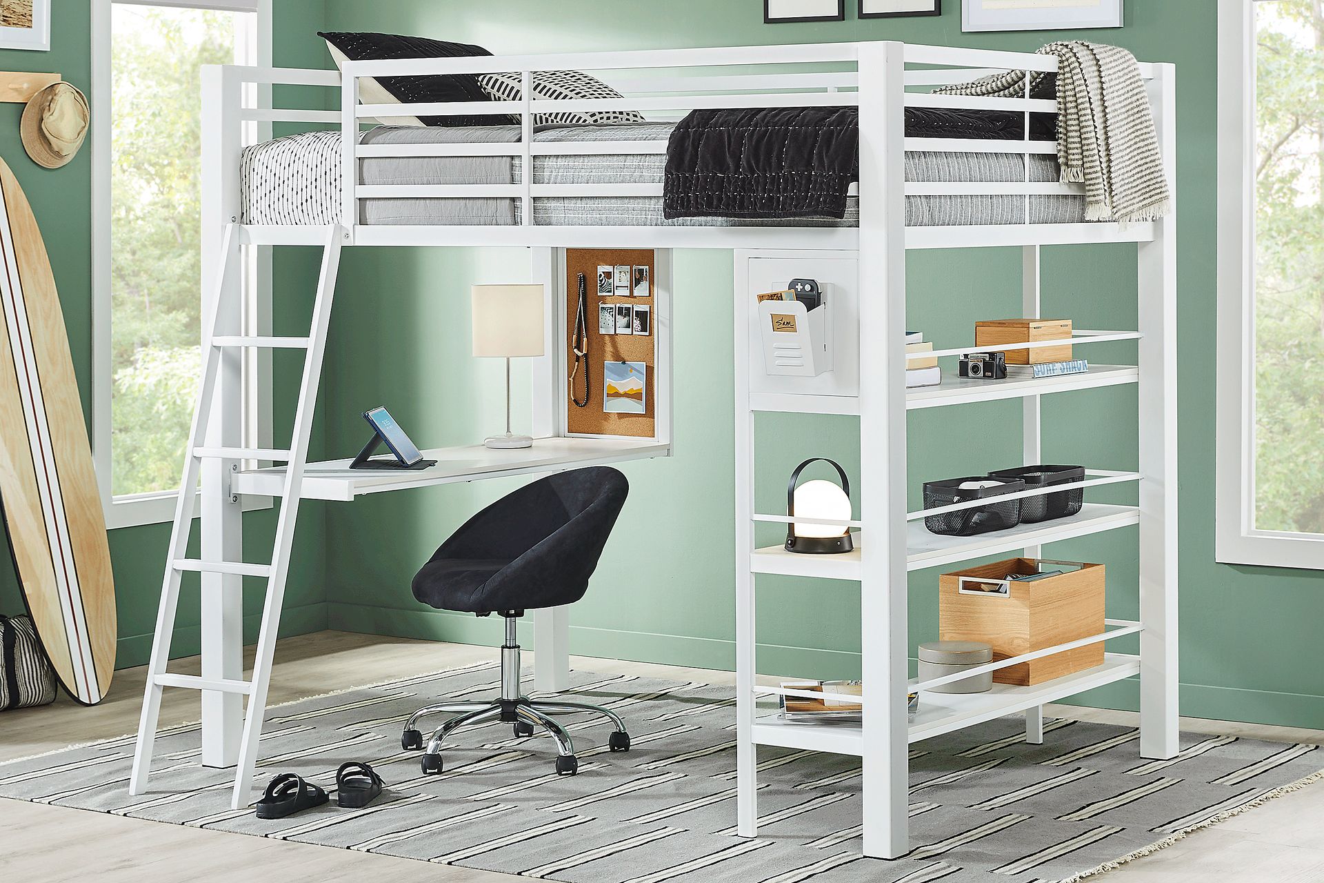 Kids Colefax Avenue White Full Loft Bed with Desk and Bookcase - Image 2