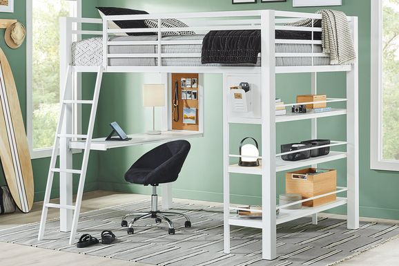 Kids Colefax Avenue White Twin Loft Bed with Desk and Bookcase