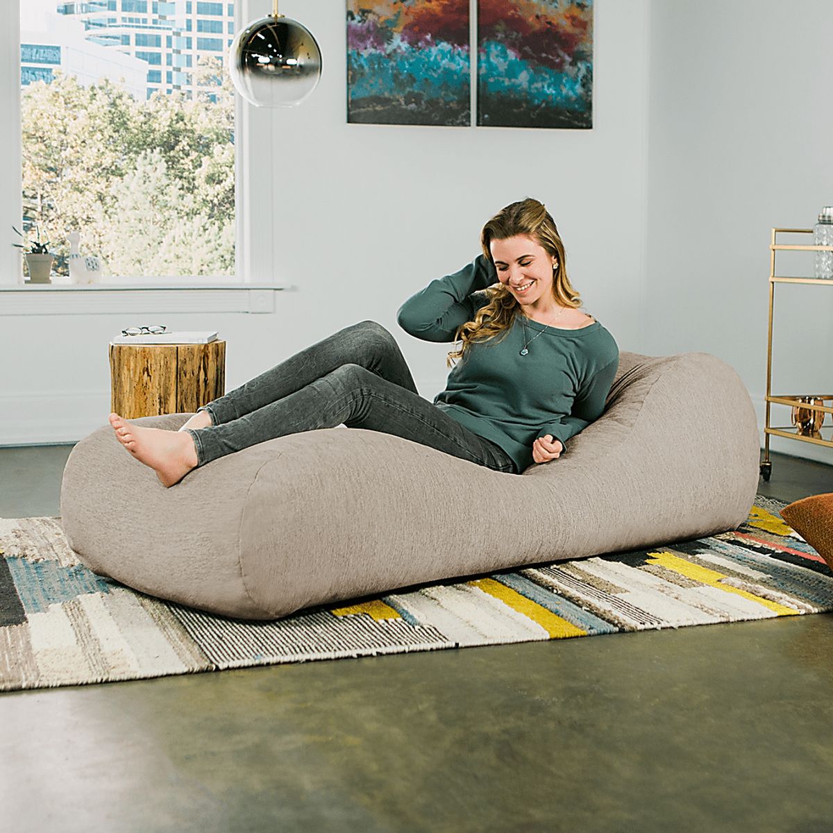 Comfy Lush Beige Chenille Fabric Bean Bag Chair | Rooms to Go