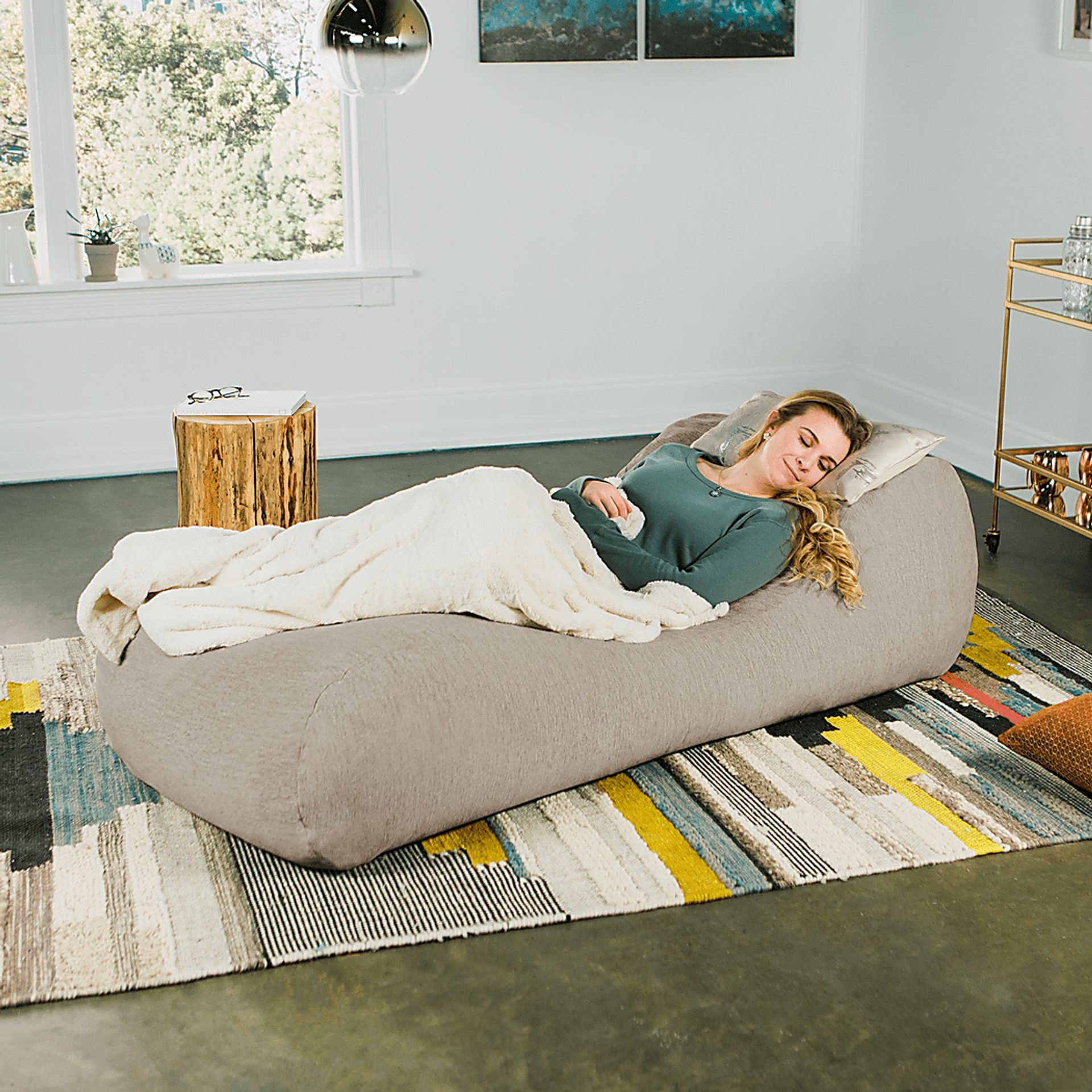 Kids Comfy Lush Beige Bean Bag Chair - Image 6