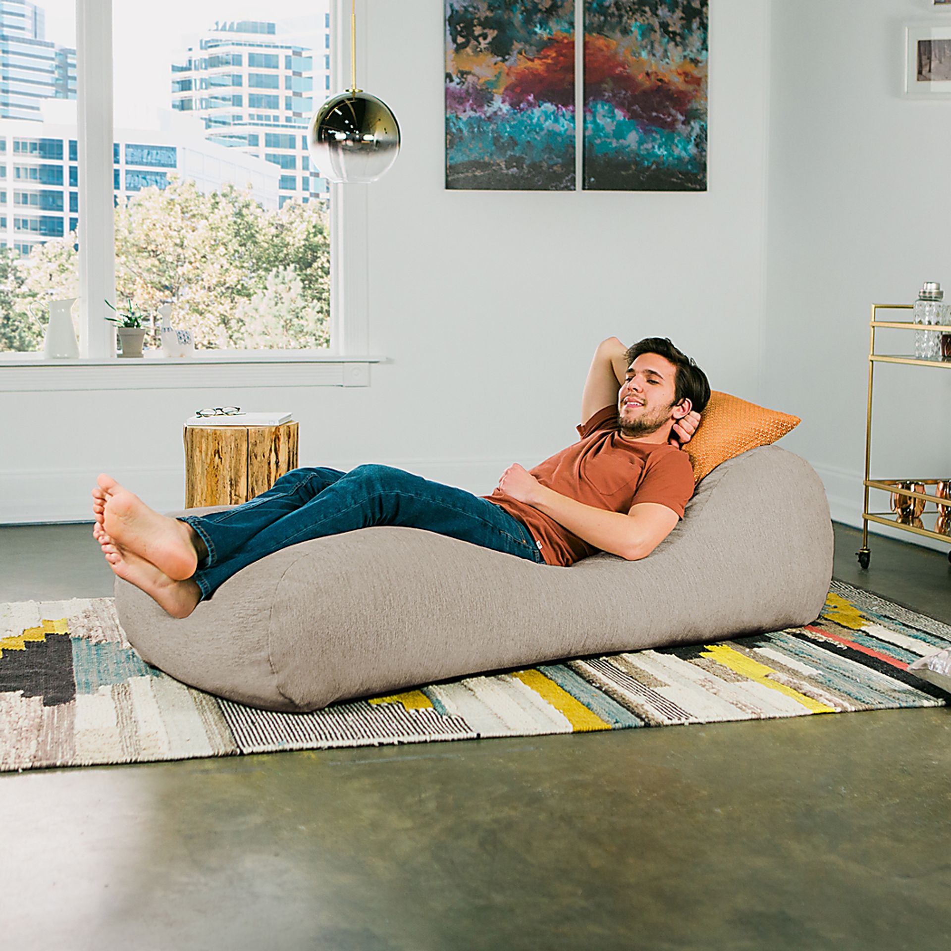 Kids Comfy Lush Beige Bean Bag Chair - Image 7