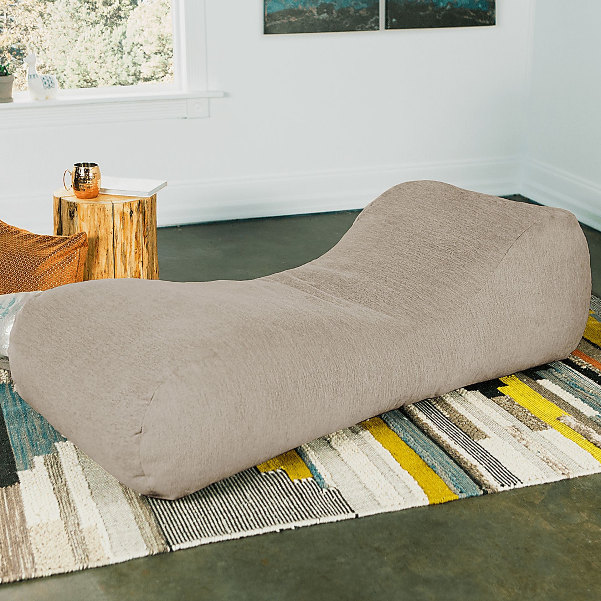 Kids Comfy Lush Beige Bean Bag Chair - Image 8