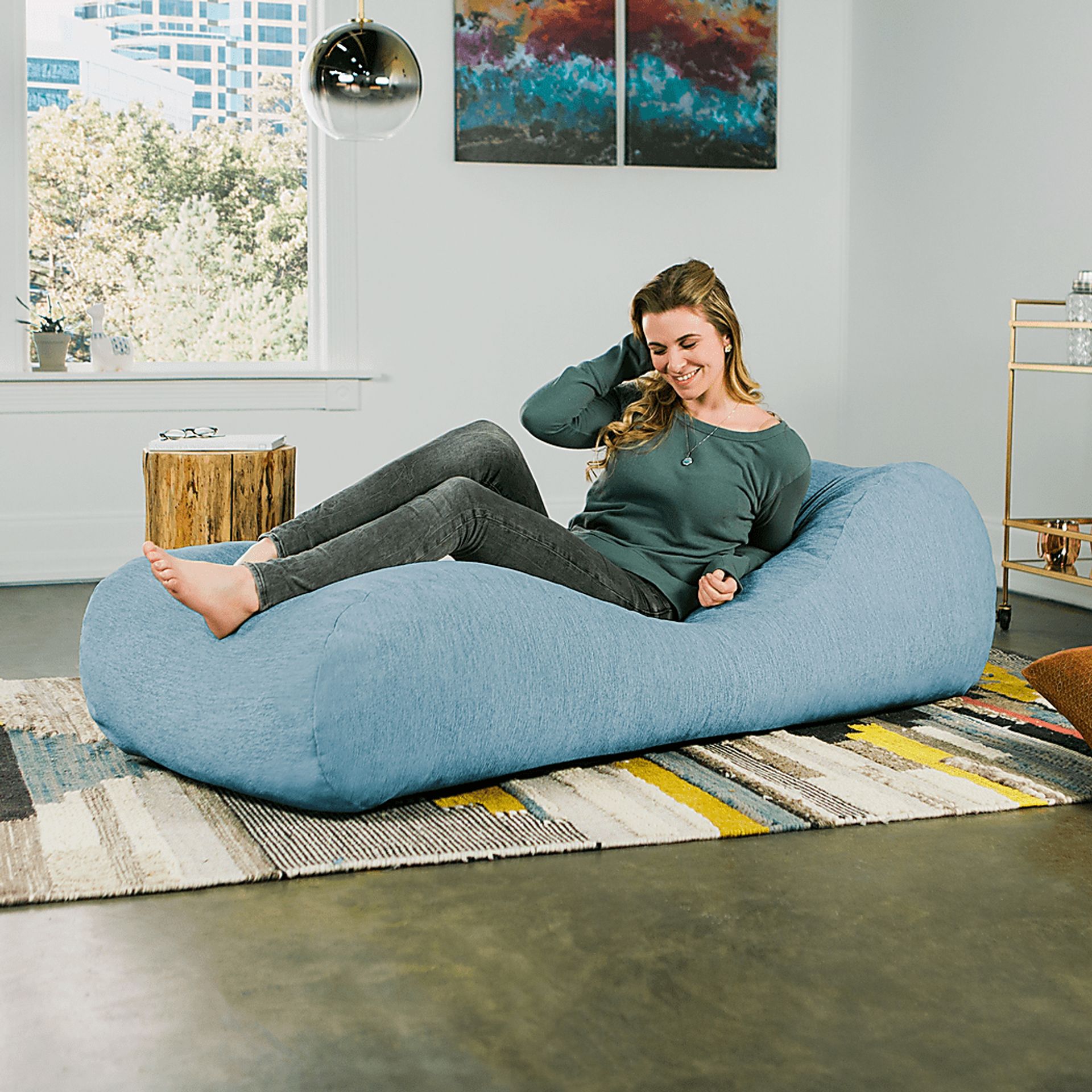 Kids Comfy Lush Blue Bean Bag Chair - Image 5