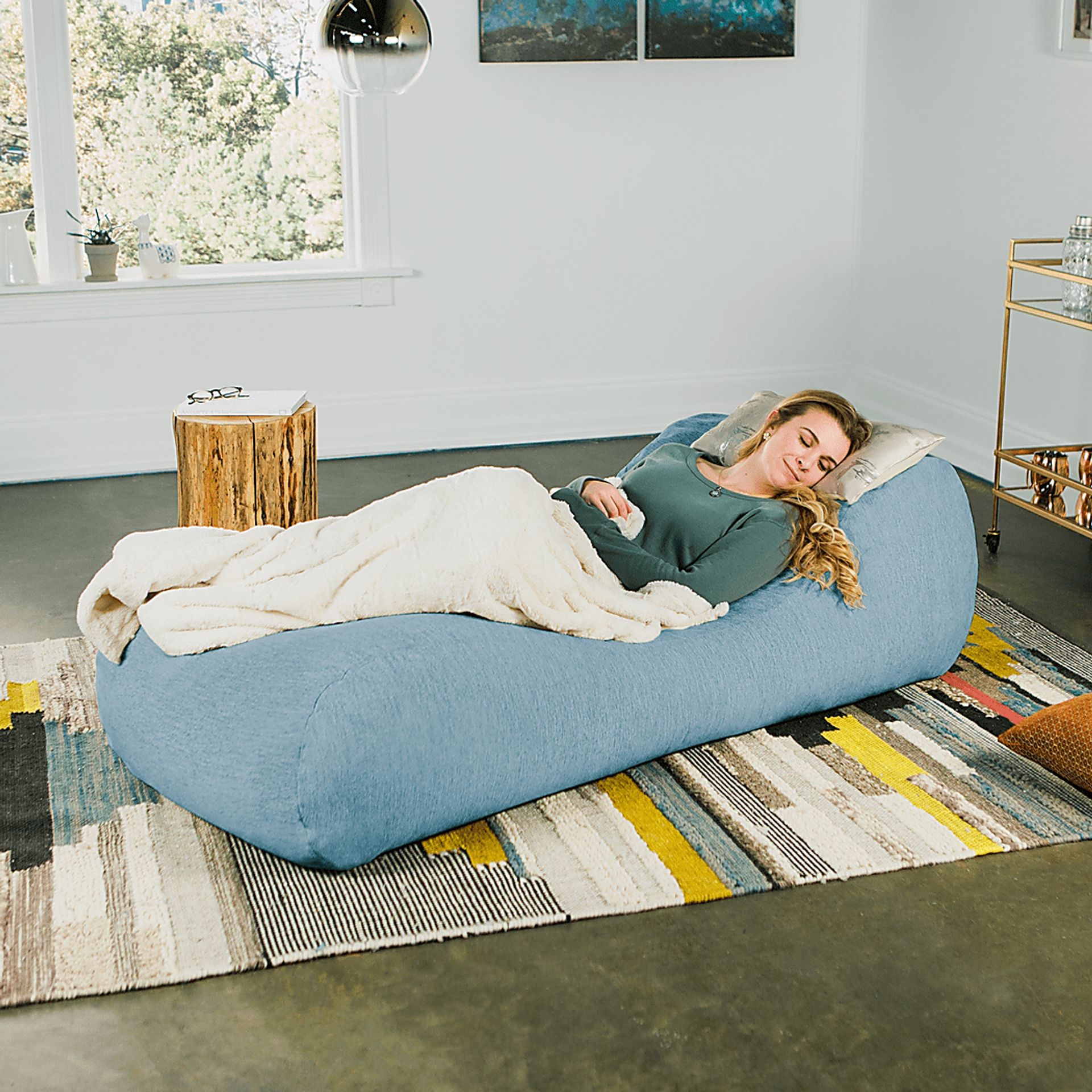 Kids Comfy Lush Blue Bean Bag Chair - Image 6