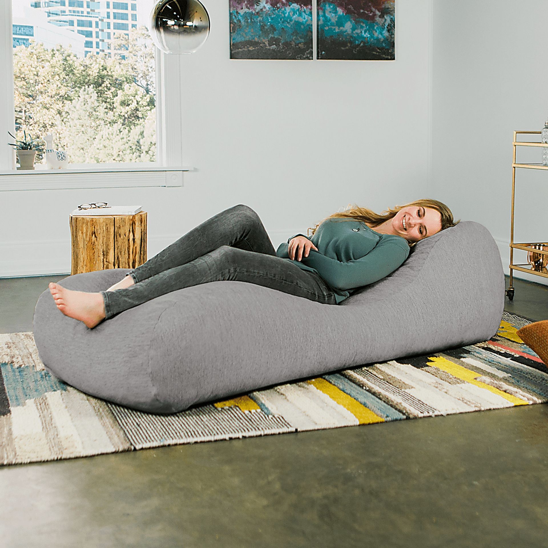 Kids Comfy Lush Gray Bean Bag Chair - Image 4
