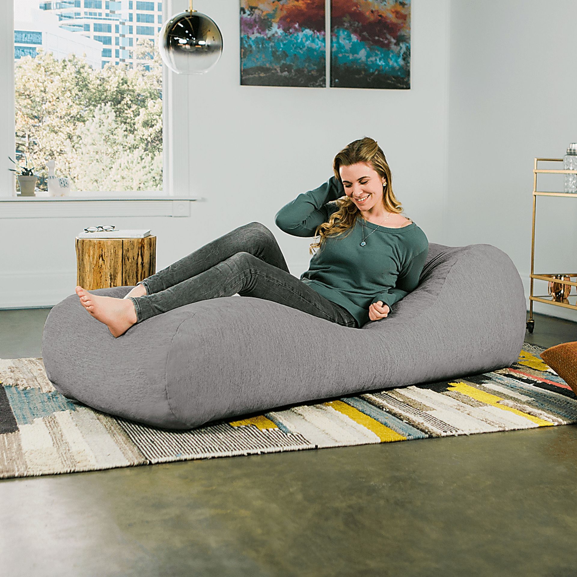 Kids Comfy Lush Gray Bean Bag Chair - Image 5