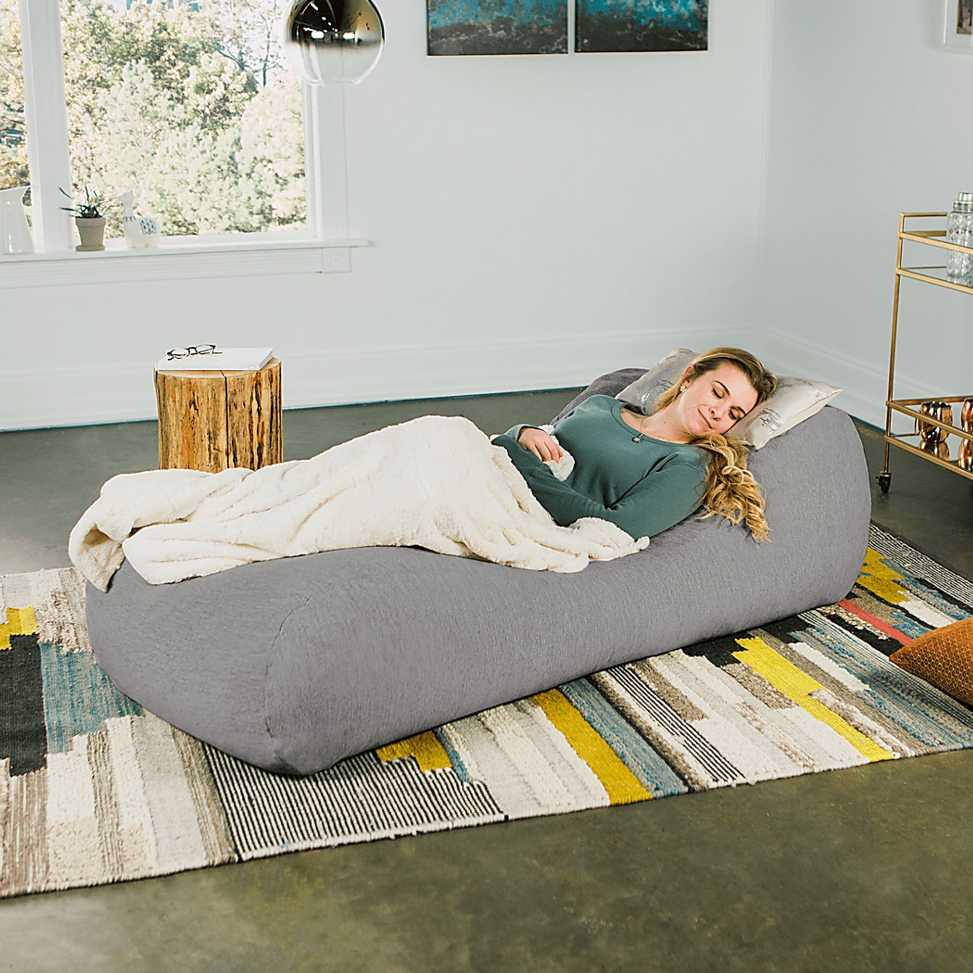 Kids Comfy Lush Gray Bean Bag Chair - Image 6