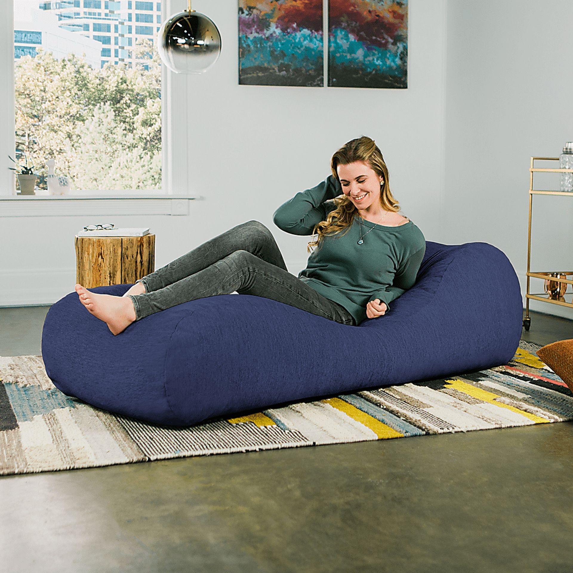 Kids Comfy Lush Navy Bean Bag Chair - Image 5