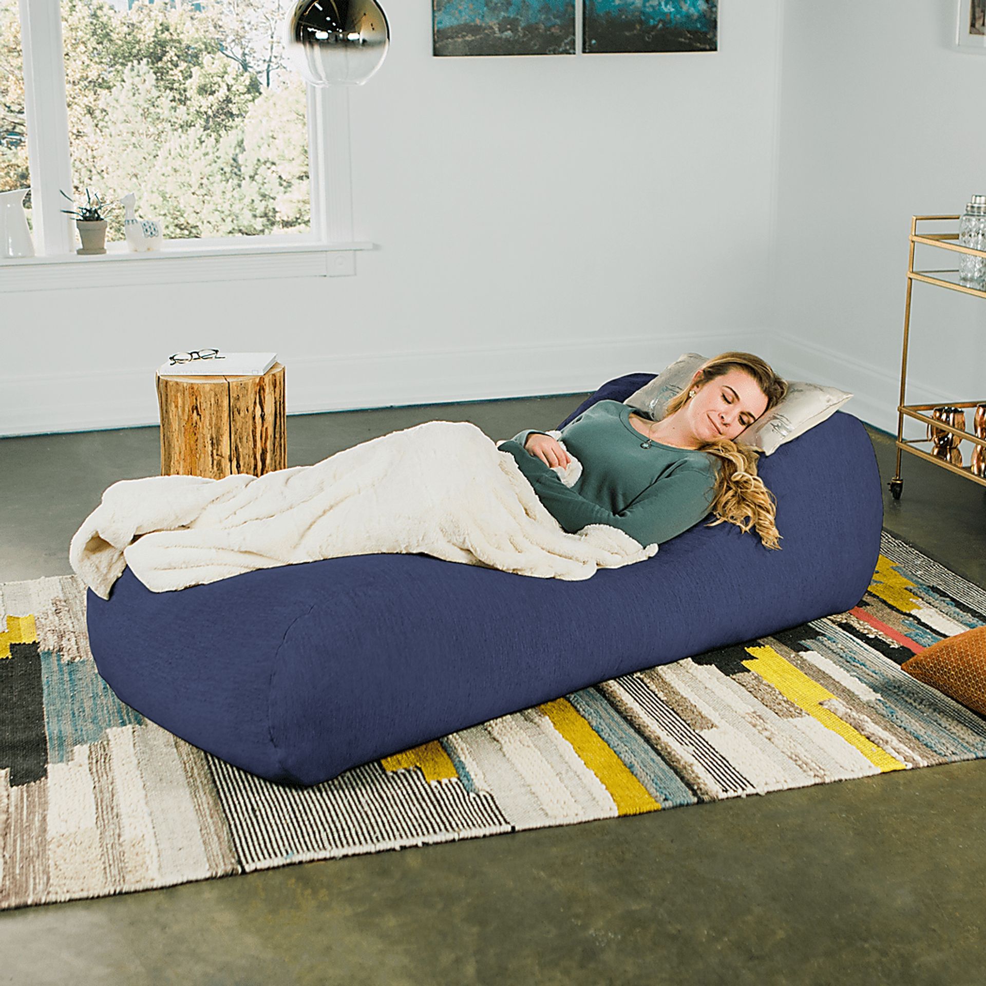Kids Comfy Lush Navy Bean Bag Chair - Image 6