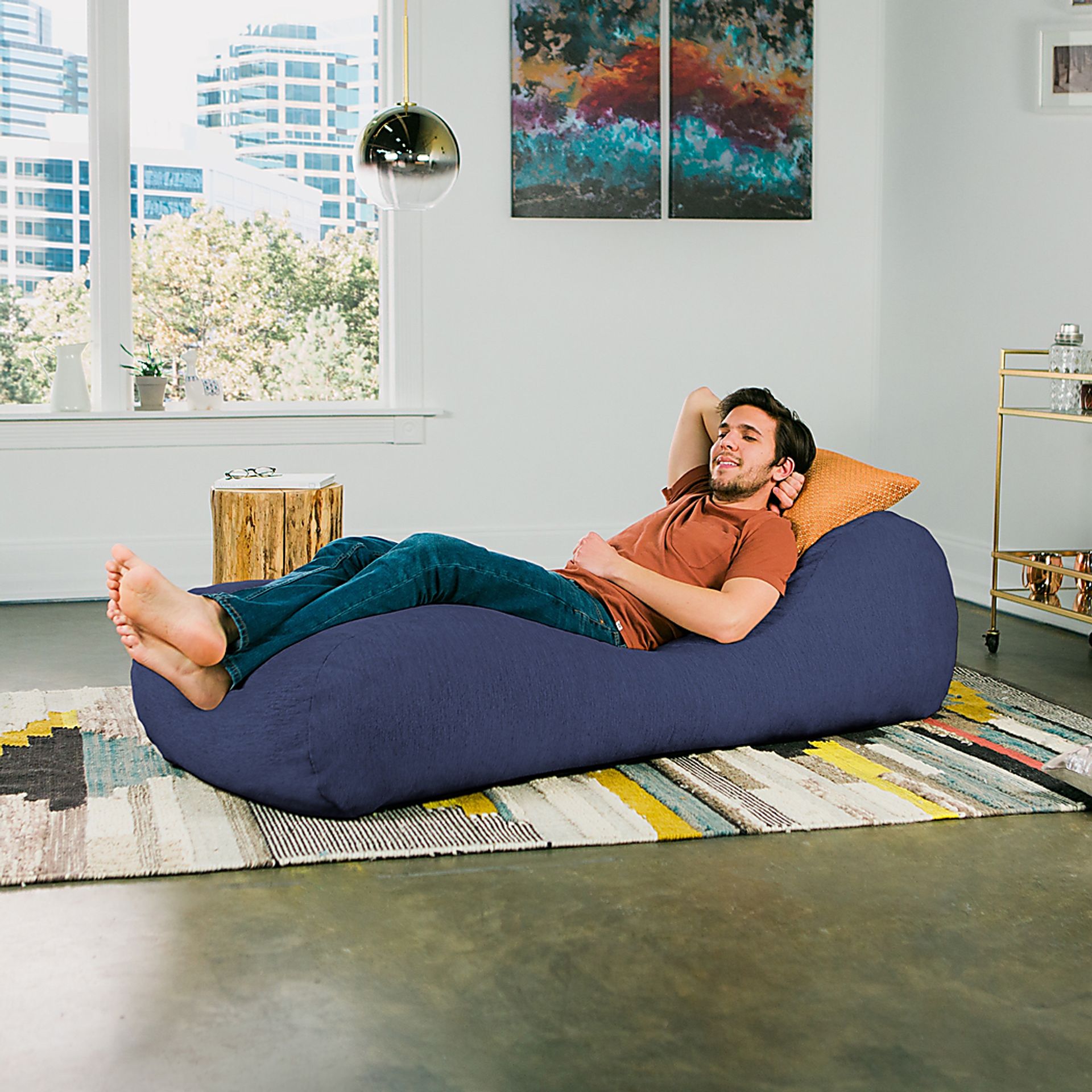 Kids Comfy Lush Navy Bean Bag Chair - Image 7