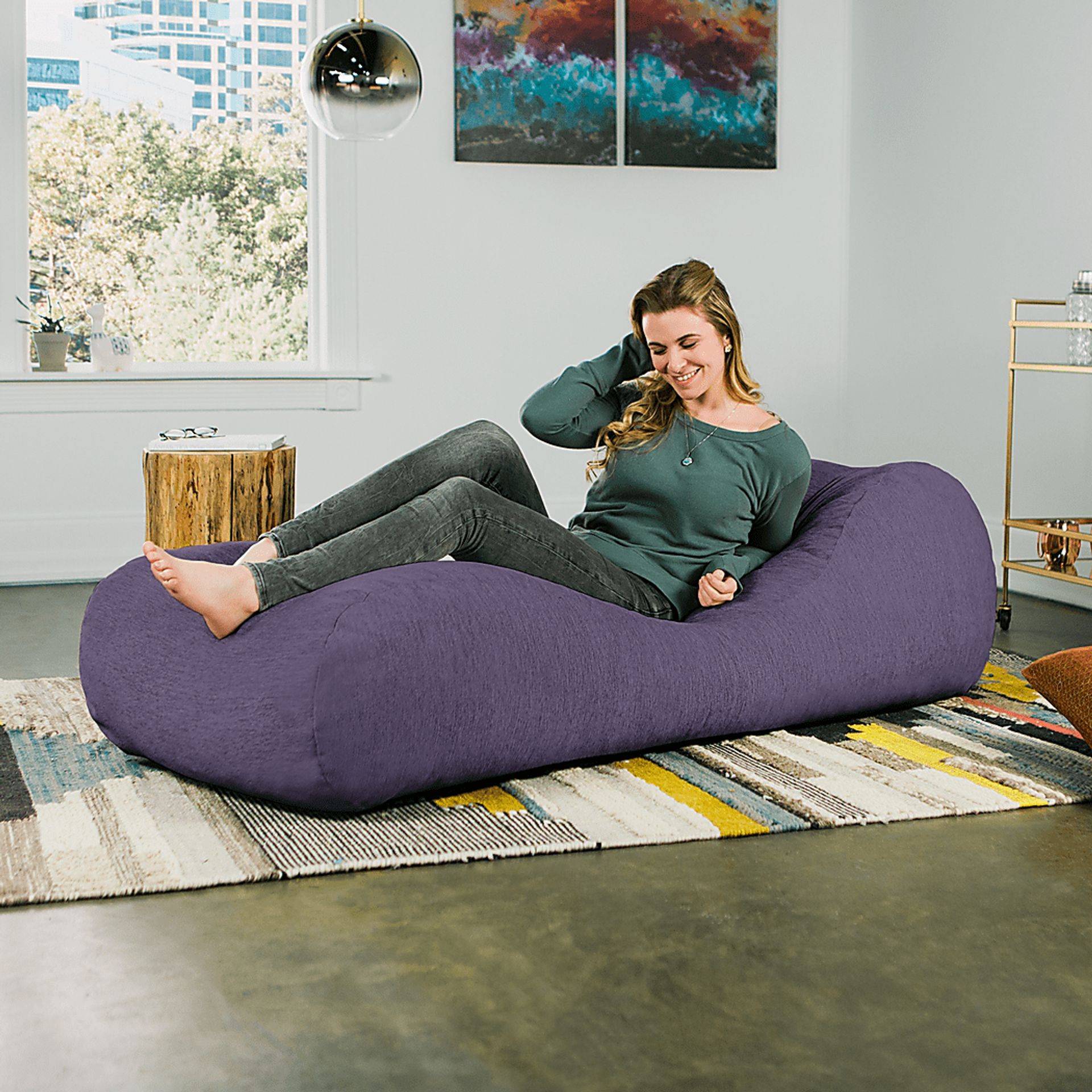 Kids Comfy Lush Purple Bean Bag Chair - Image 5