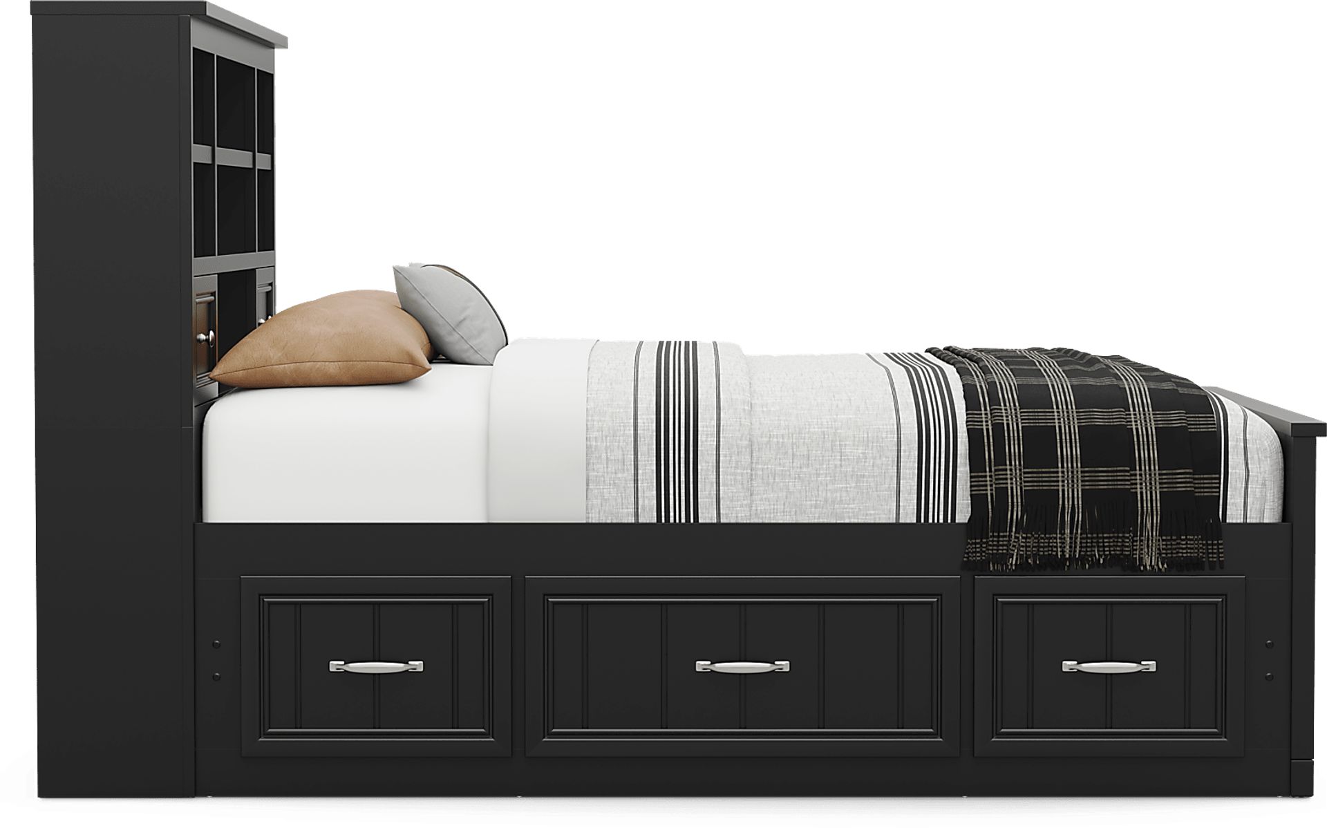 Kids Cottage Colors 2.0 Black Full Bookcase Bed with 2 Storage Side Rails - Image 2