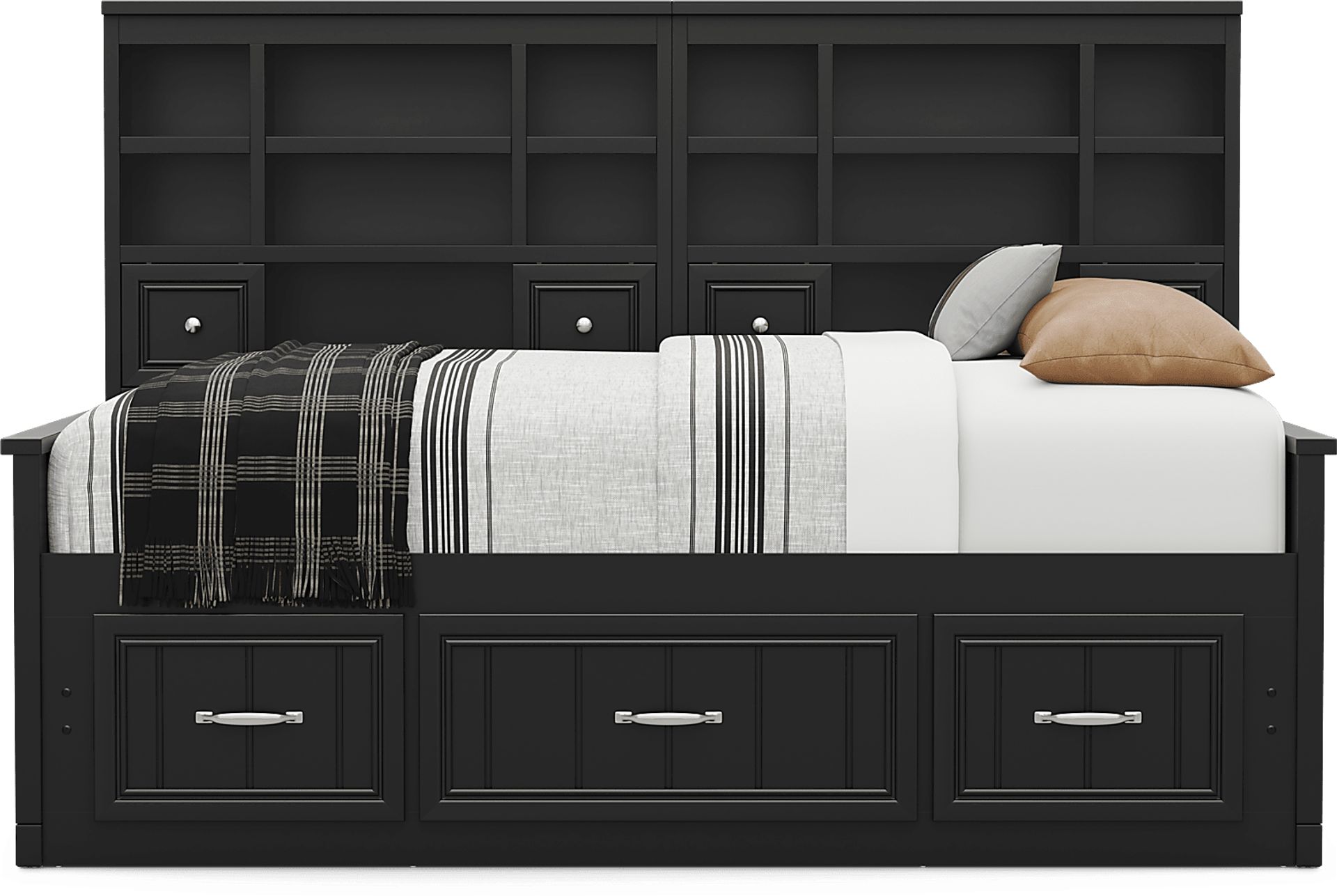 Kids Cottage Colors 2.0 Black Full Bookcase Wall Bed with Storage Side Rail - Image 2