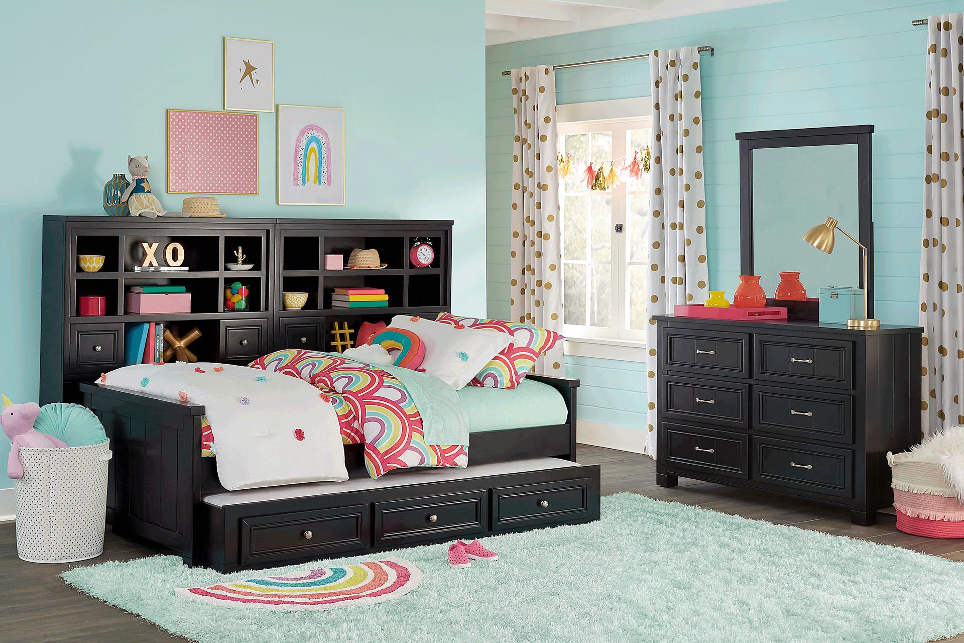 Kids Cottage Colors 2.0 Black Full Bookcase Wall Bedroom