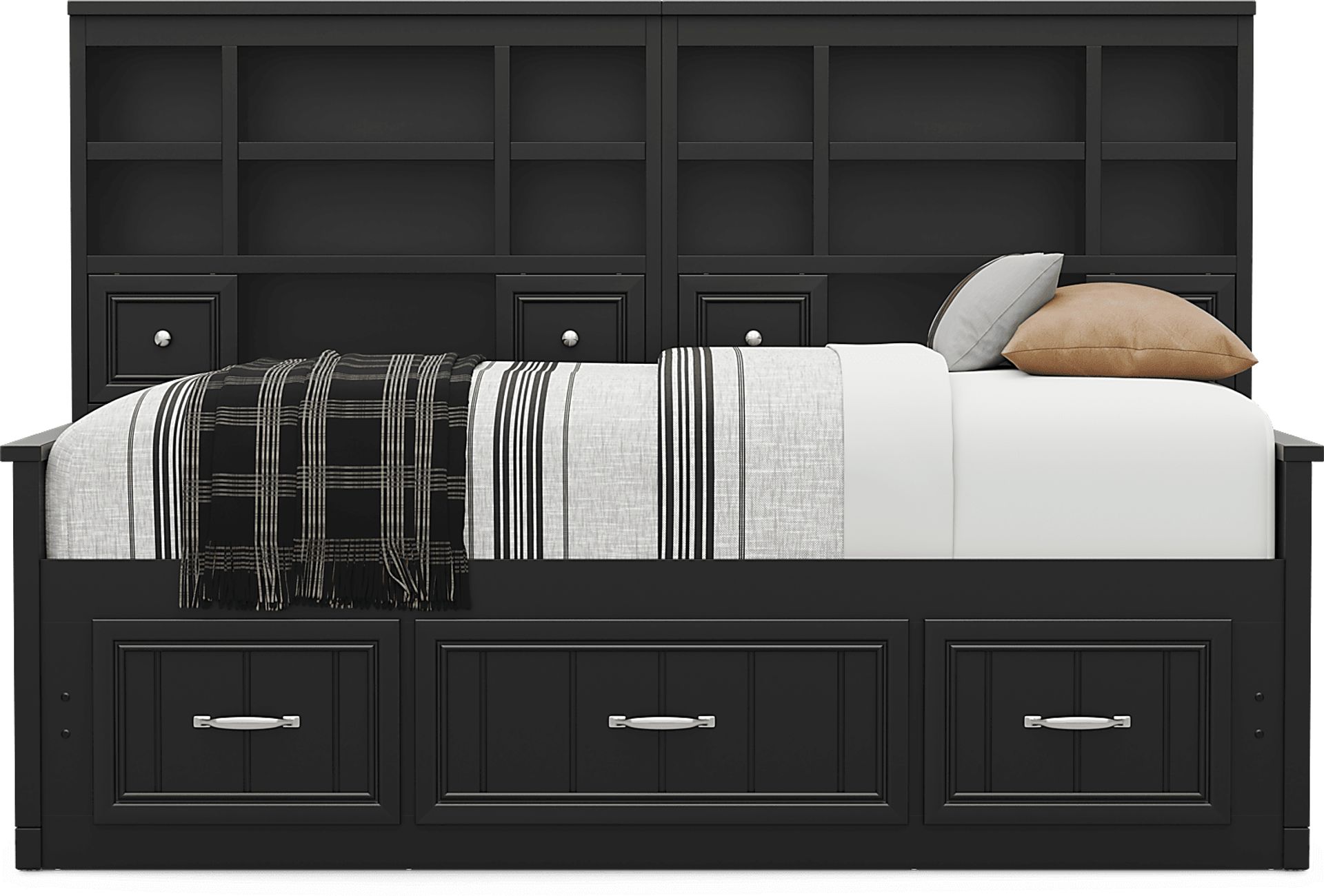 Kids Cottage Colors 2.0 Black Twin Bookcase Wall Bed with Storage Side Rail - Image 2