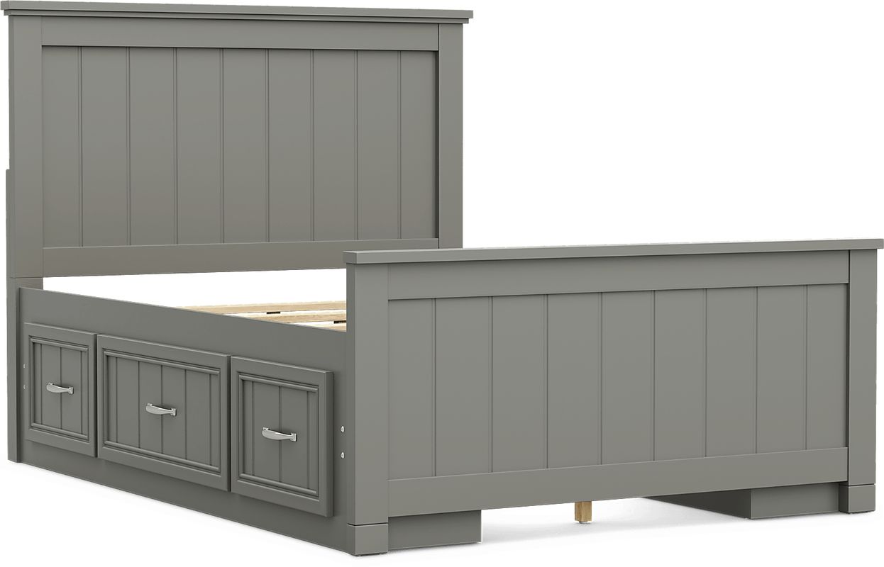 Kids Cottage Colors 2.0 Gray Full Panel Bed with 2 Storage Side Rails