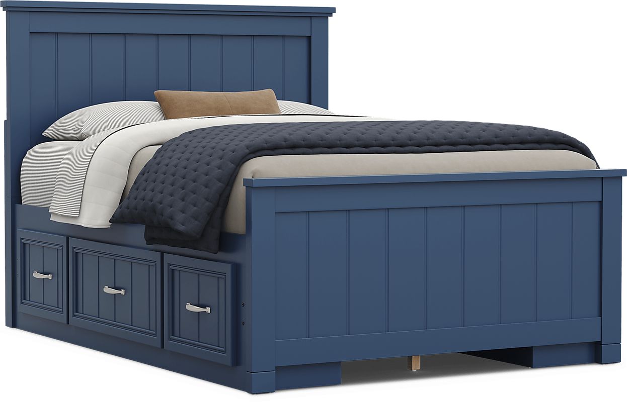 Kids Cottage Colors 2.0 Navy Full Panel Bed with 2 Storage Side Rails