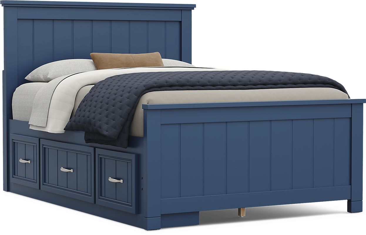 Kids Cottage Colors 2.0 Navy Full Panel Bed with Storage Side Rail