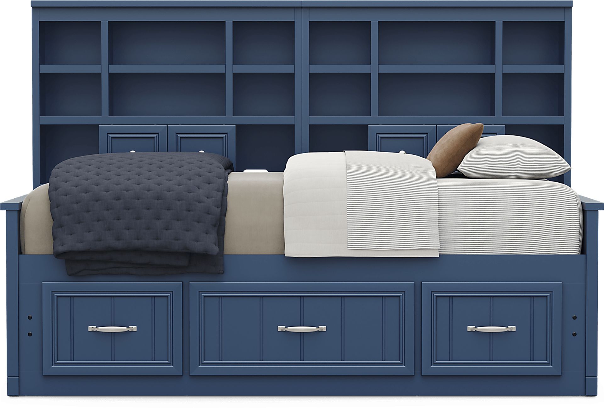 Kids Cottage Colors 2.0 Navy Twin Bookcase Wall Bed with Storage Side Rail - Image 2