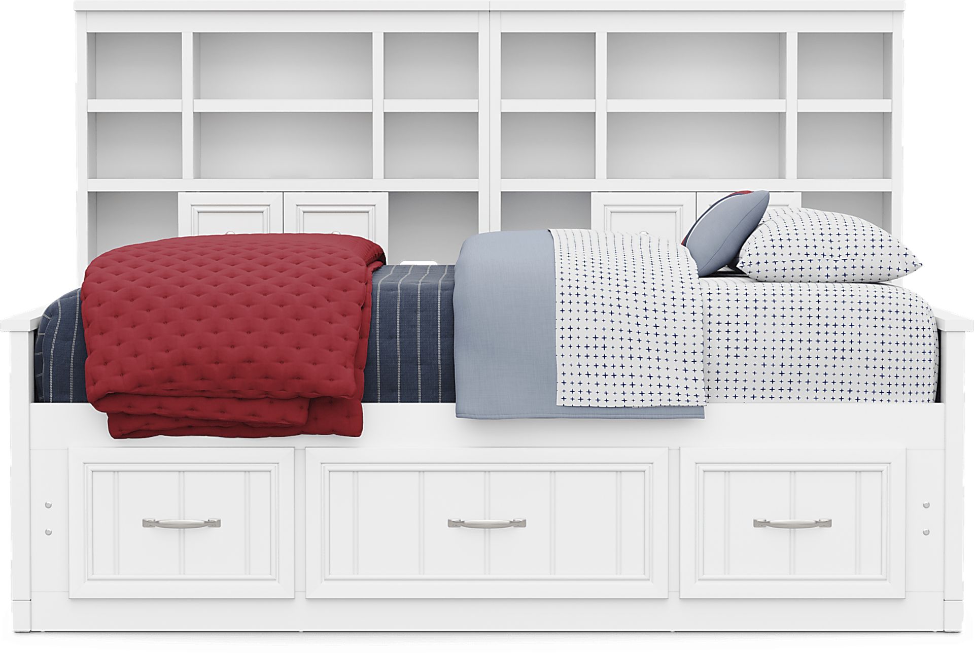 Kids Cottage Colors 2.0 White Full Bookcase Wall Bed with Storage Side Rail - Image 2