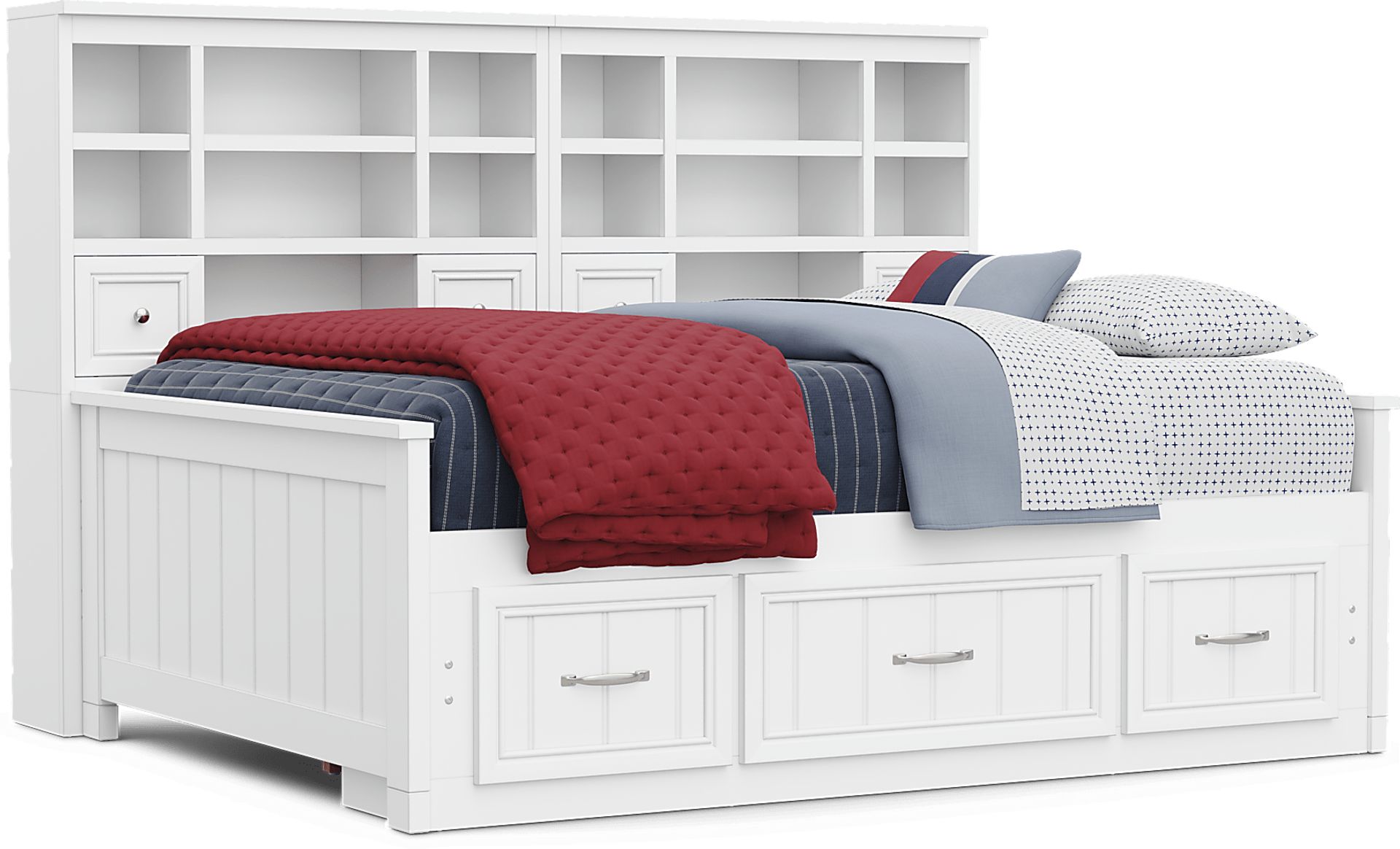 Kids Cottage Colors 2.0 White Full Bookcase Wall Bed with Storage Side Rail - Image 1