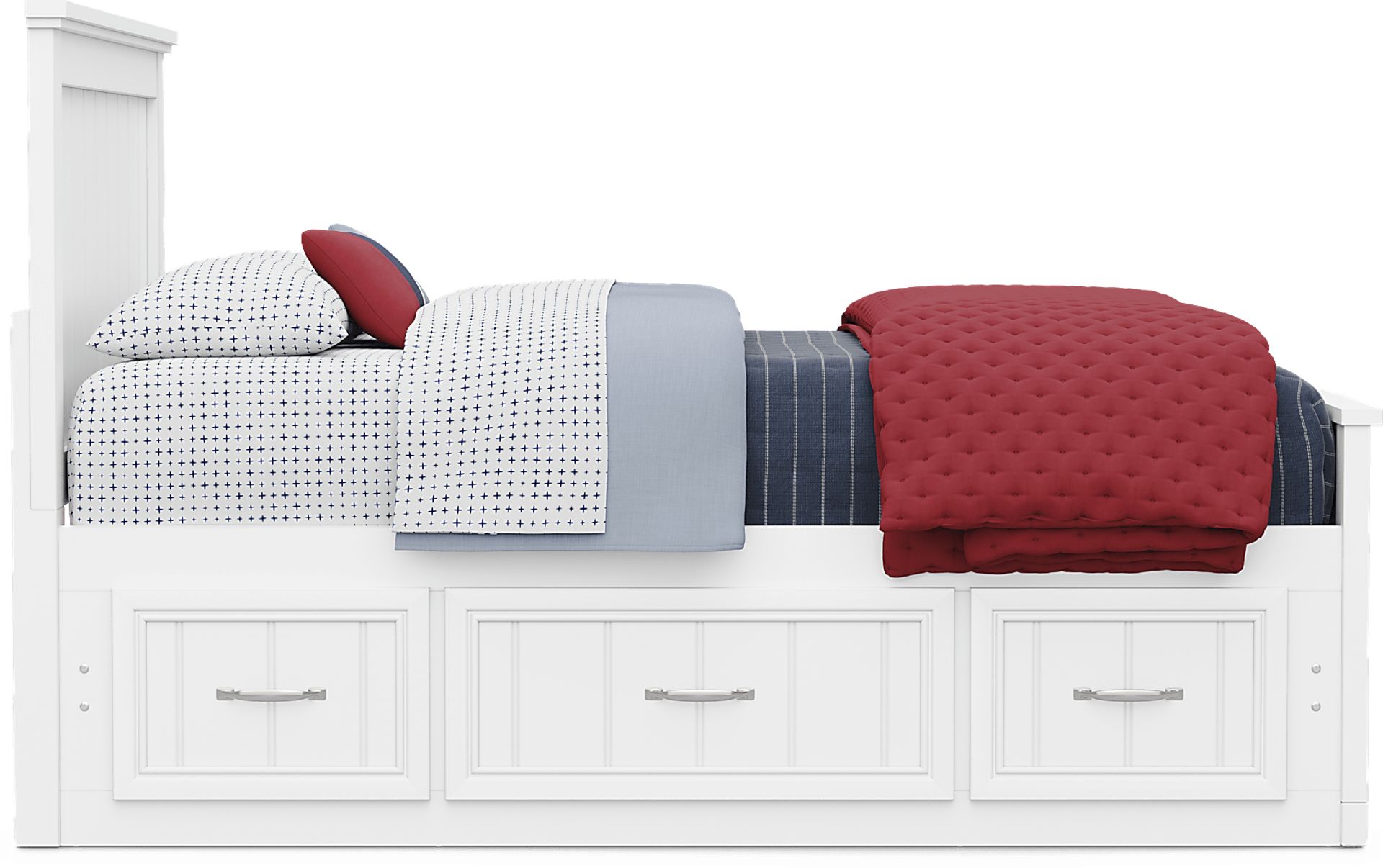 Kids Cottage Colors 2.0 White Full Panel Bed with Storage Side Rail - Image 2