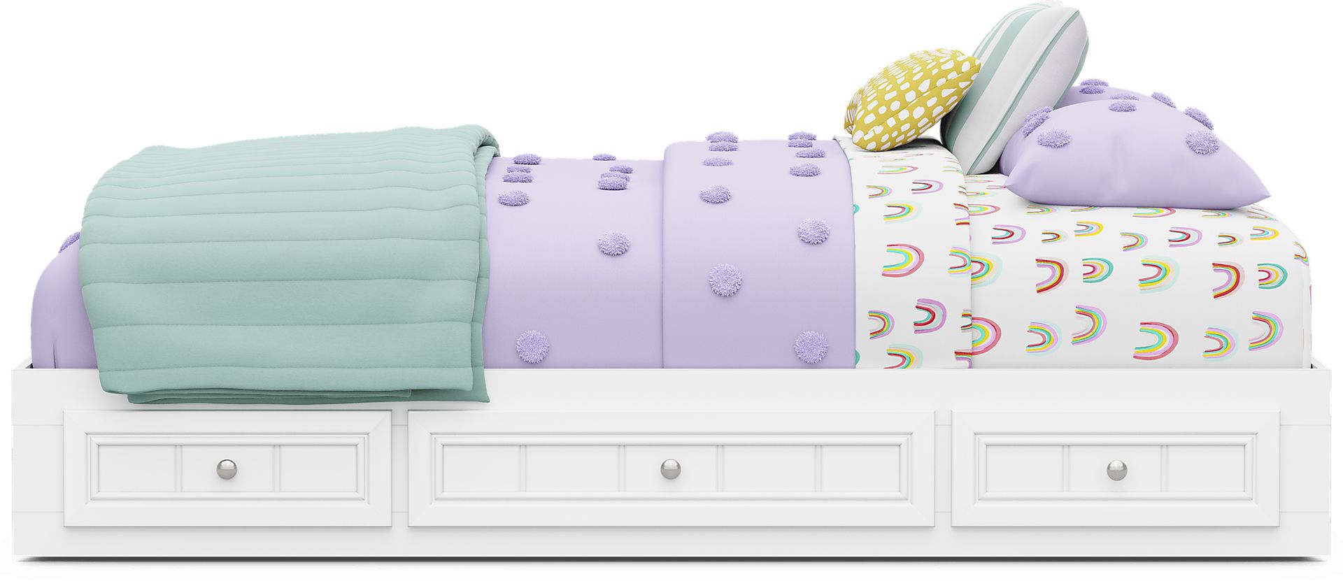 Kids Cottage Colors 2.0 White Full Platform Bed with 3 Storage Drawers - Image 2