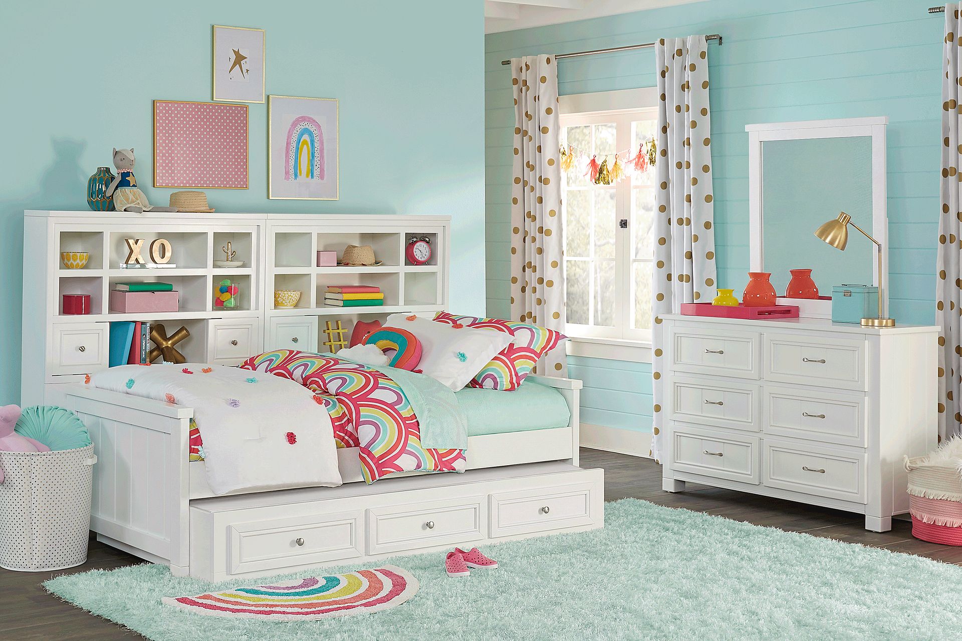 Kids Cottage Colors 2.0 White Twin Bookcase Wall Bed - Image 2