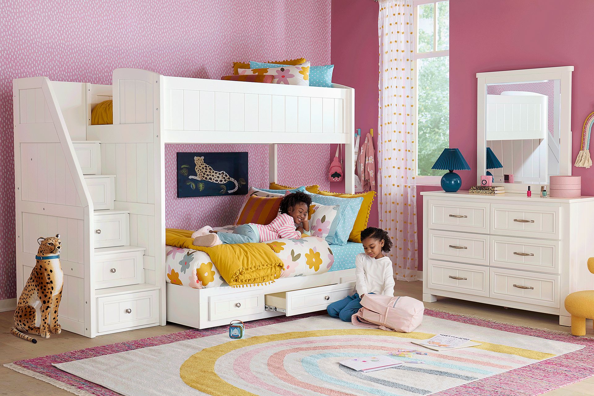 Kids Cottage Colors 2.0 White Twin/Full Step Loft - Image 3