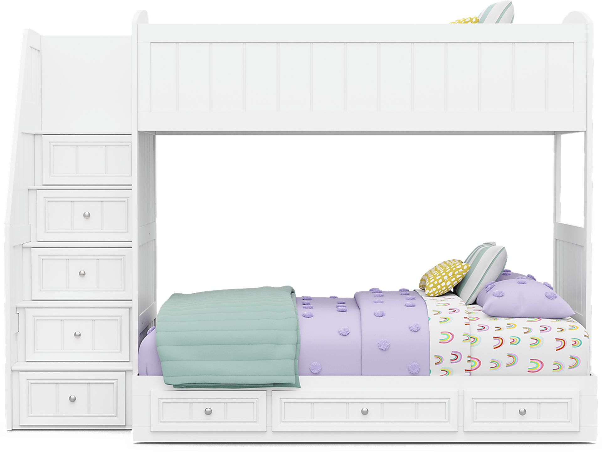 Kids Cottage Colors 2.0 White Twin/Full Step Bunk Bed - Image 4