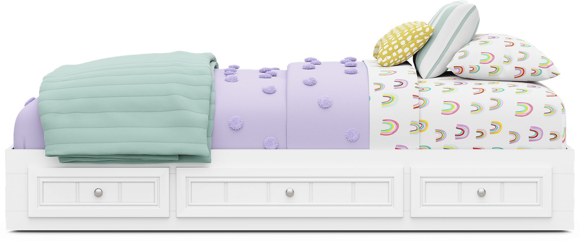 Kids Cottage Colors 2.0 White Twin Platform Bed with 3 Storage Drawers - Image 2