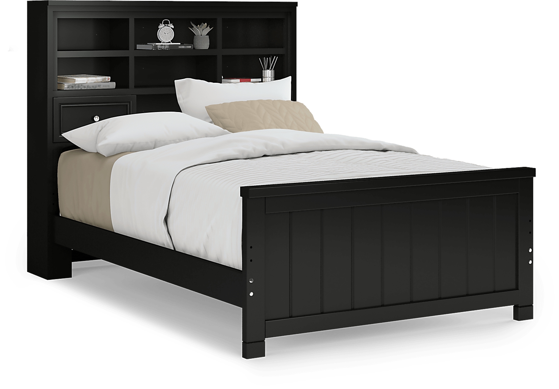 black 3 pc full bookcase bed