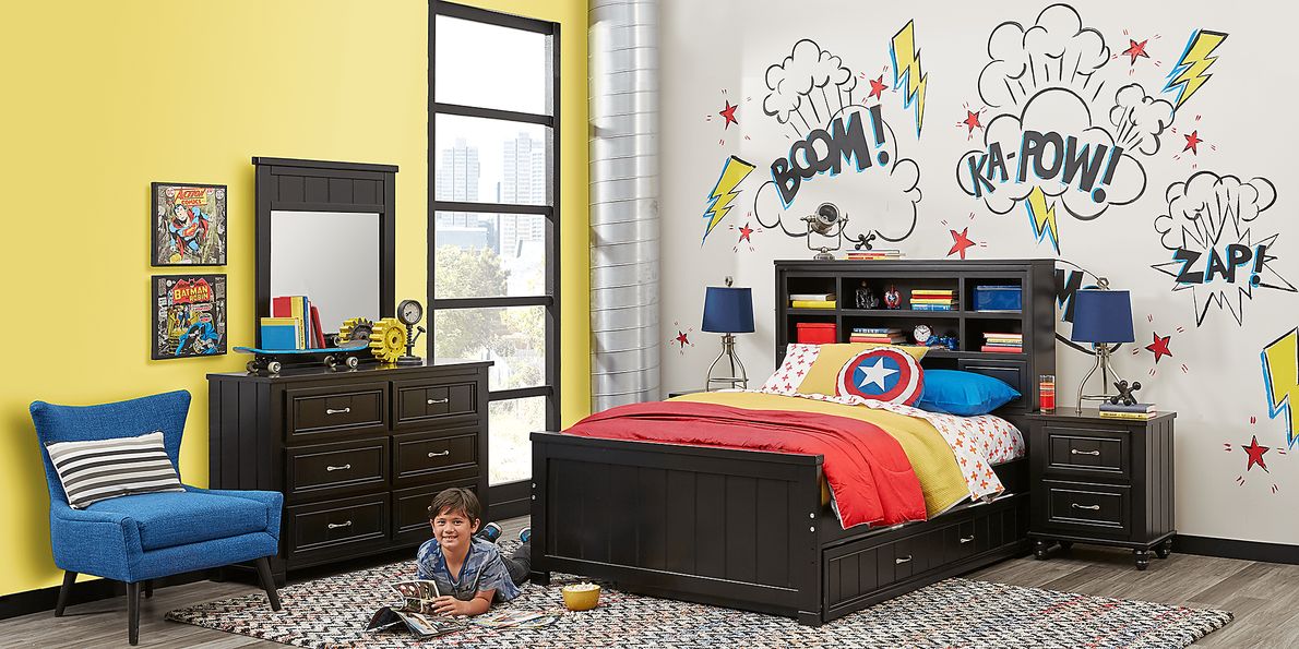 Kids Cottage Colors Black 5 Pc Full Bookcase Bedroom