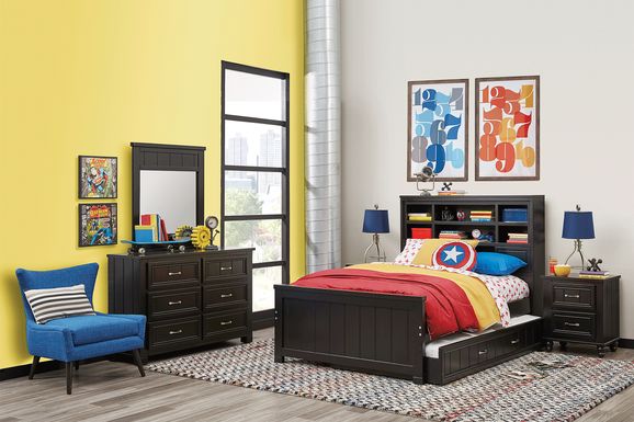 Kids Cottage Colors Black 5 Pc Full Bookcase Bedroom