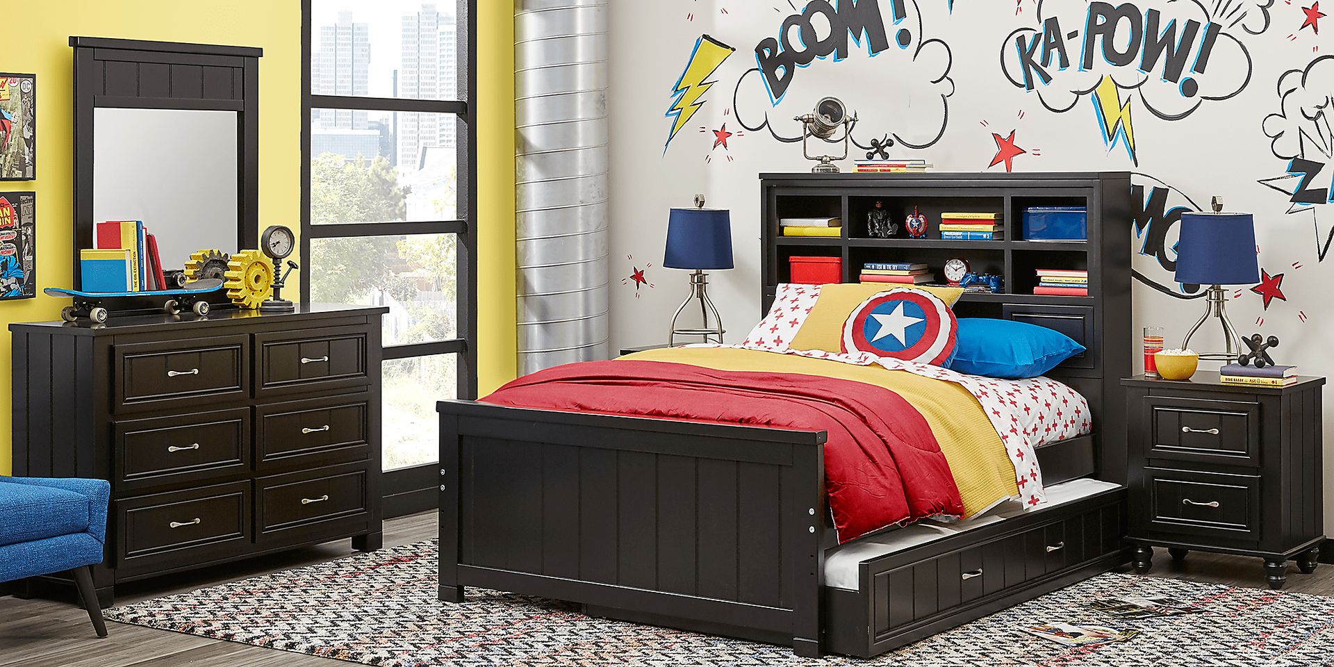 Kids Cottage Colors Black 5 Pc Full Bookcase Bedroom - Image 1