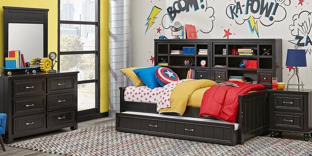 Kids Cottage Colors Black Full Bookcase Wall Bed - Thumbnail - Image 2