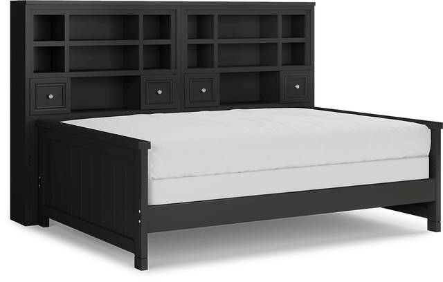 Kids Cottage Colors Black Full Bookcase Wall Bed - Thumbnail - Image 1