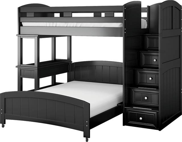 Kids Cottage Colors Black Twin/Full Step Bunk Bed with Desk - Thumbnail - Image 3