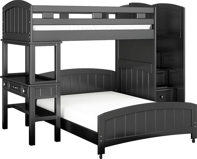 Kids Cottage Colors Black Twin/Full Step Bunk Bed with Desk - Thumbnail - Image 1