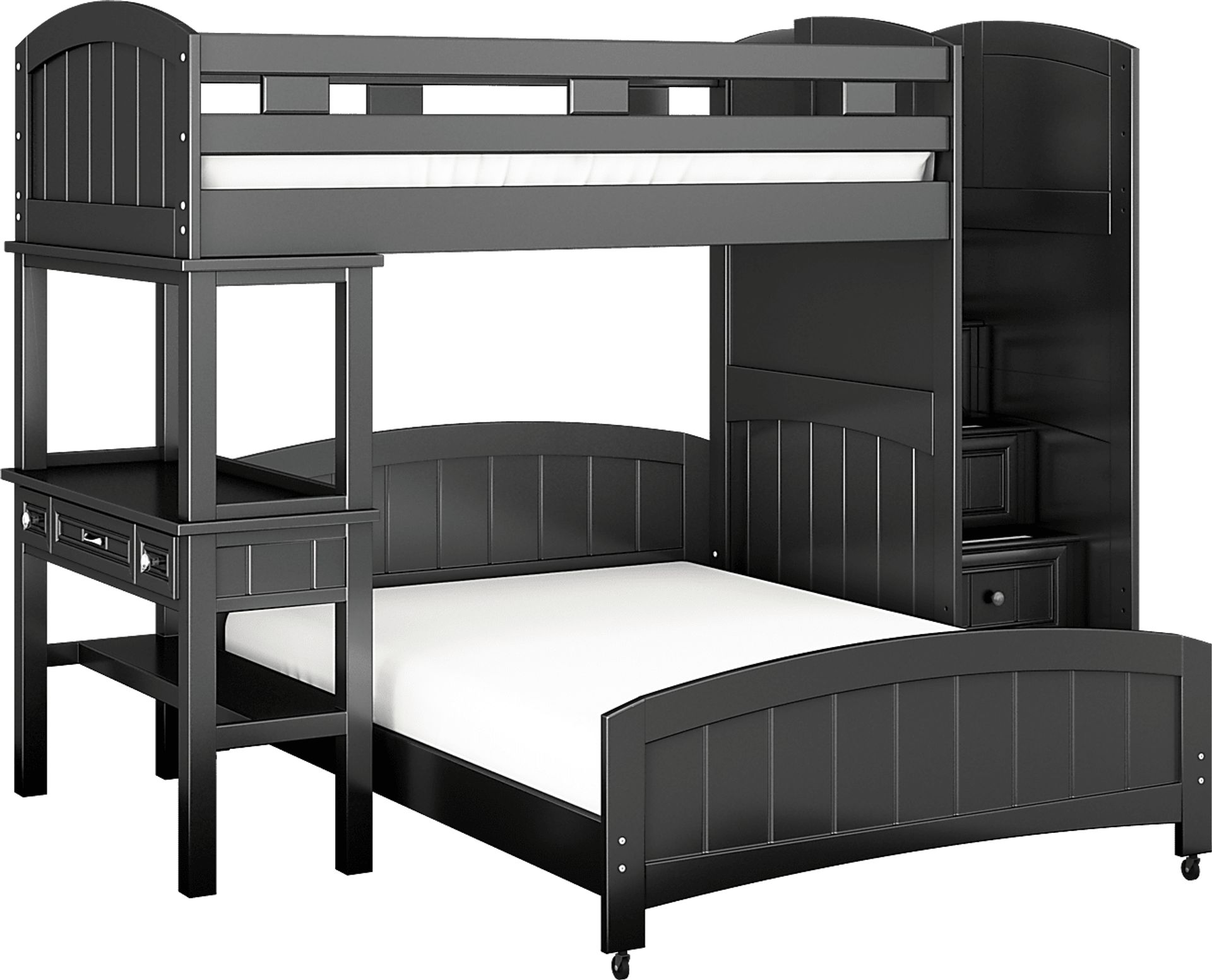 Kids Cottage Colors Black Twin/Full Step Bunk Bed with Desk - Image 1