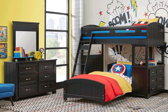 Kids Cottage Colors Black Twin/Twin Loft Bunk Bed with Dresser