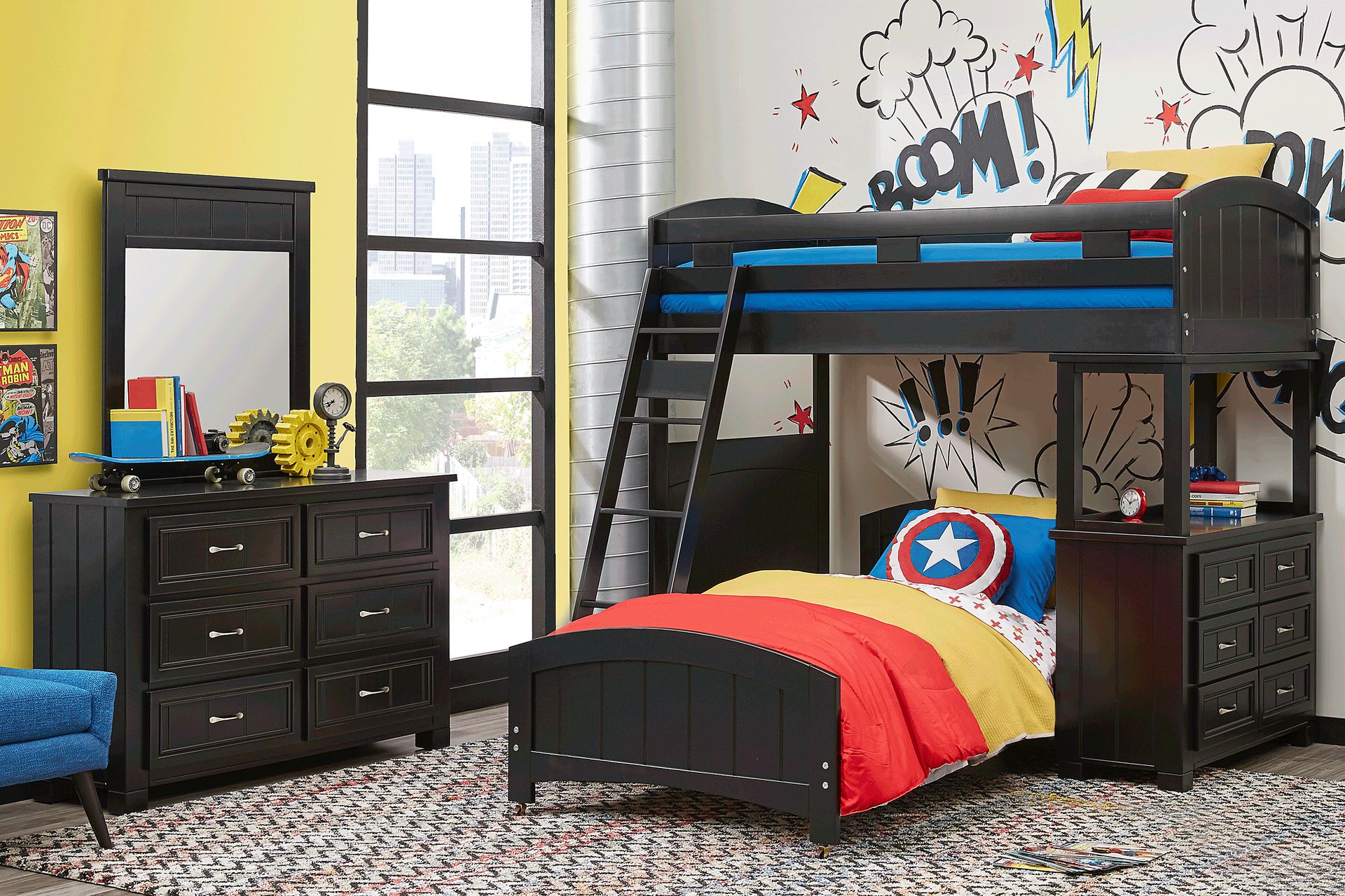 loft bunk bed with dresser Harper & Bright Designs White Twin Size Wooden Loft Bed with Drawers,  Cabinet, Shelves and Desk LP000505AAK