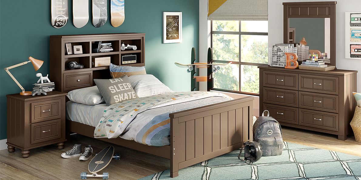 Kids Cottage Colors Chocolate 5 Pc Full Bookcase Bedroom