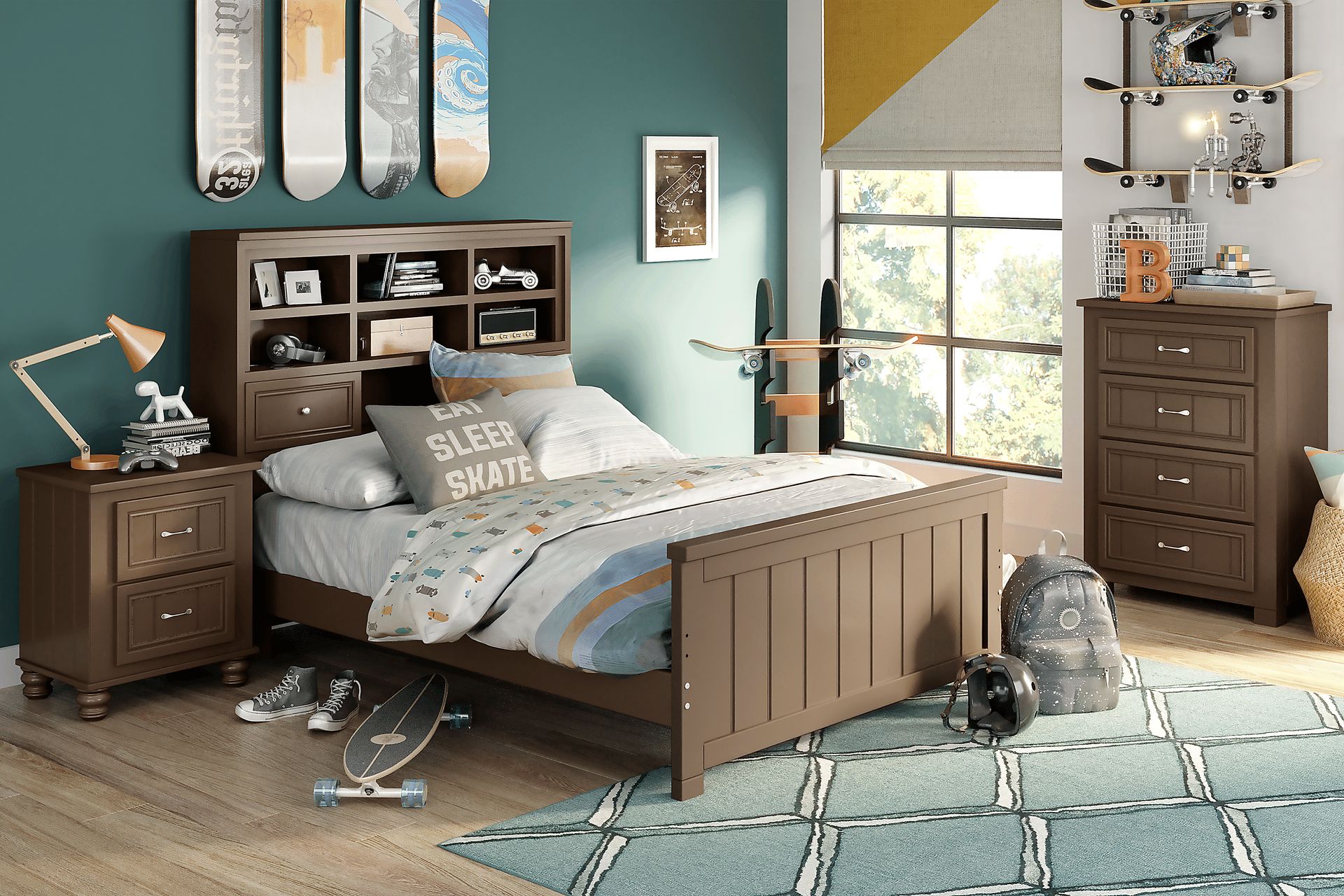 Kids Cottage Colors Chocolate 5 Pc Full Bookcase Bedroom - Image 1