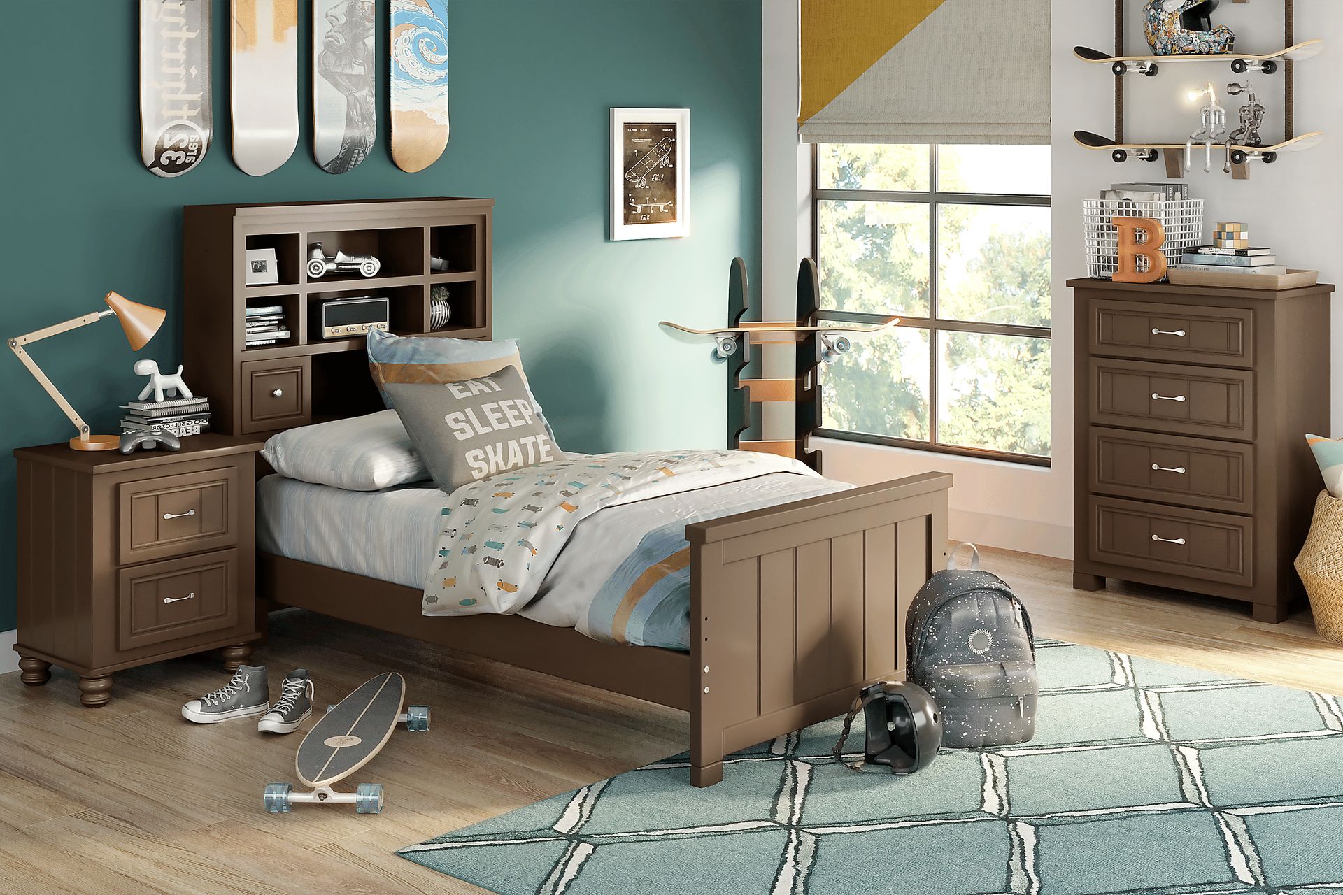 Kids Cottage Colors Chocolate 5 Pc Twin Bookcase Bedroom - Image 1
