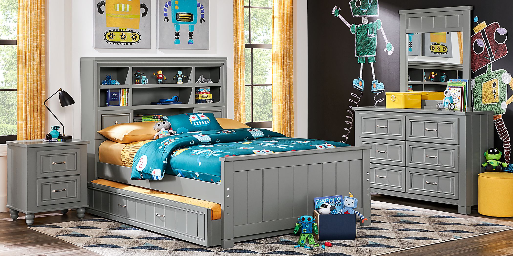 Kids Cottage Colors Gray Full Bookcase Bed
