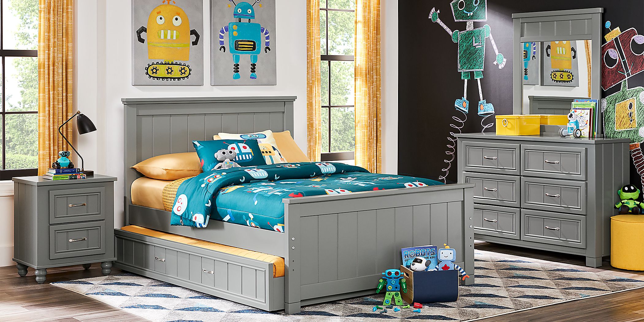 Kids Cottage Colors Gray Full Panel Bed