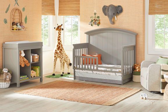 Kids Cottage Colors Gray 3 Pc Nursery with Toddler Rail