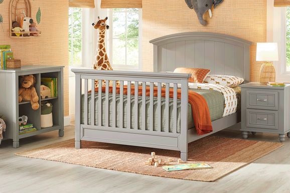 Kids Cottage Colors Gray 4 Pc Nursery with Toddler and Full Conversion Rails