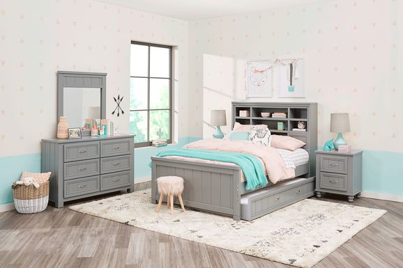 Kids Cottage Colors Gray 5 Pc Full Bookcase Bedroom